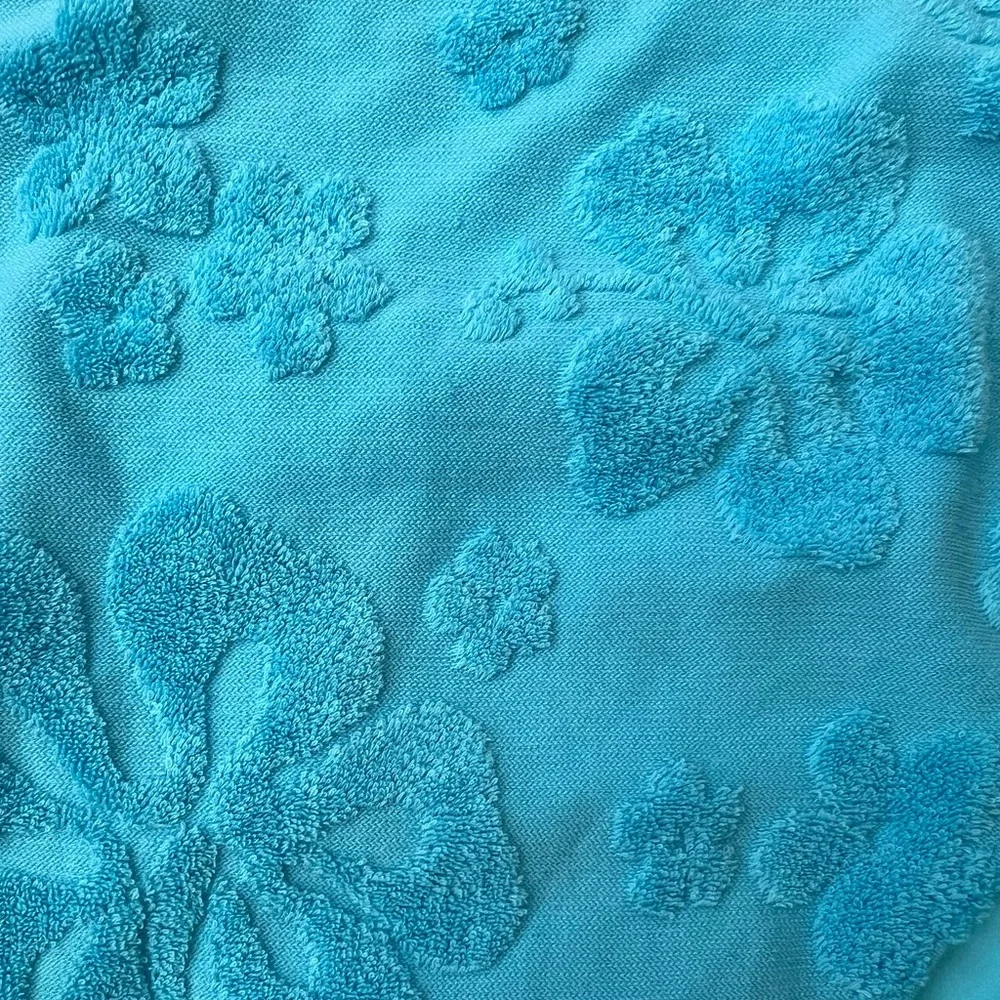 Frankie’s Bikinis Turquoise Blue Floral Texture Print Cheeky Bikini Bottoms Sz M